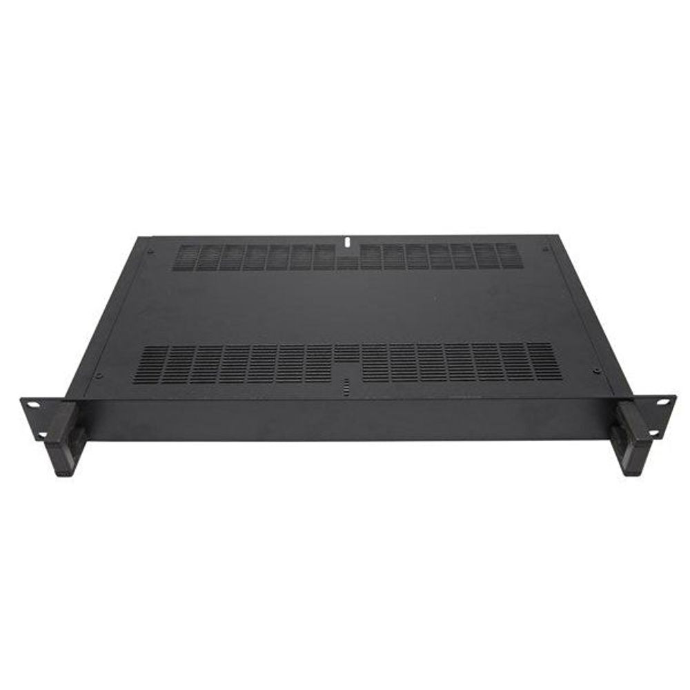 19-inch rack equipment enclosure, dark gray vented top panel with front rack ears