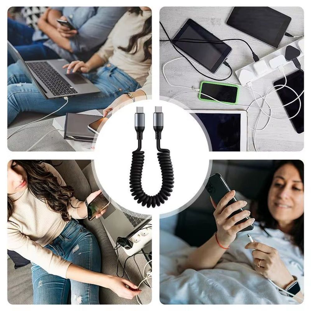Revolutionary Spiral Stretchable USB-C Data Cable: Fast Charging and Versatile Length for All Type-C Devices