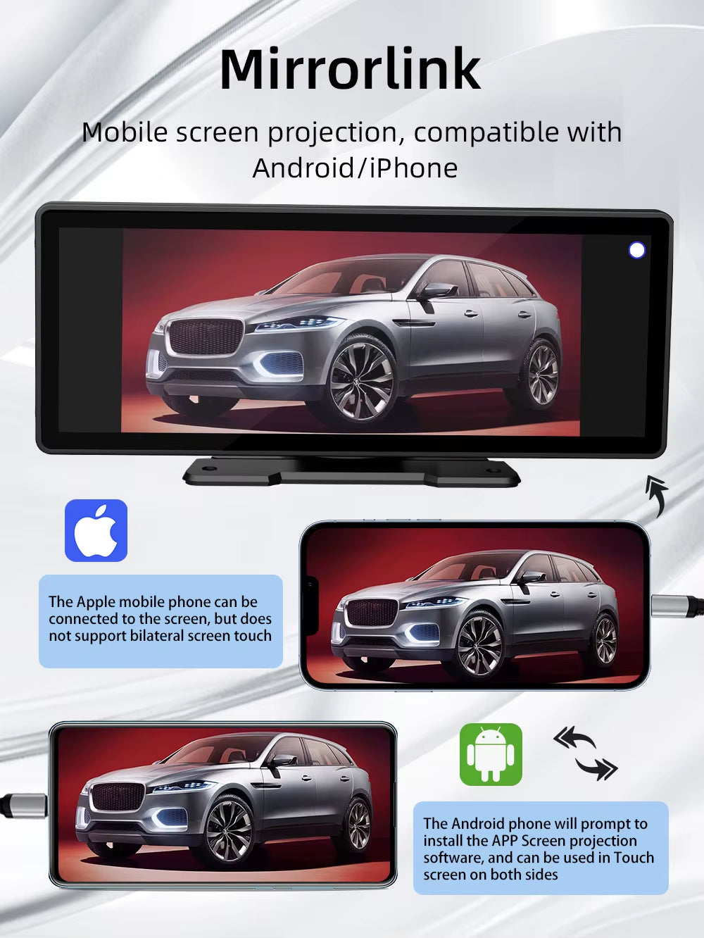 BQCC 10.26-Inch Portable Wireless CarPlay Display