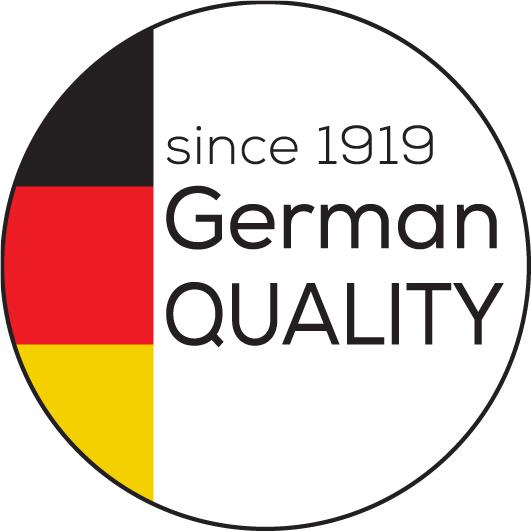 Circular German quality seal with German flag and text "since 1919"