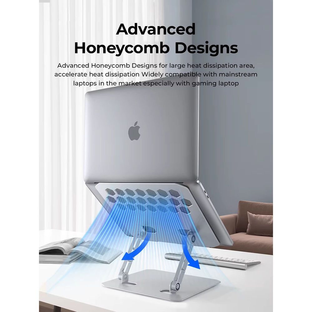 Laptop Stand Zinc Alloy for Gaming Laptop with Dual Support Arms Portable Folding with Honeycomb Design