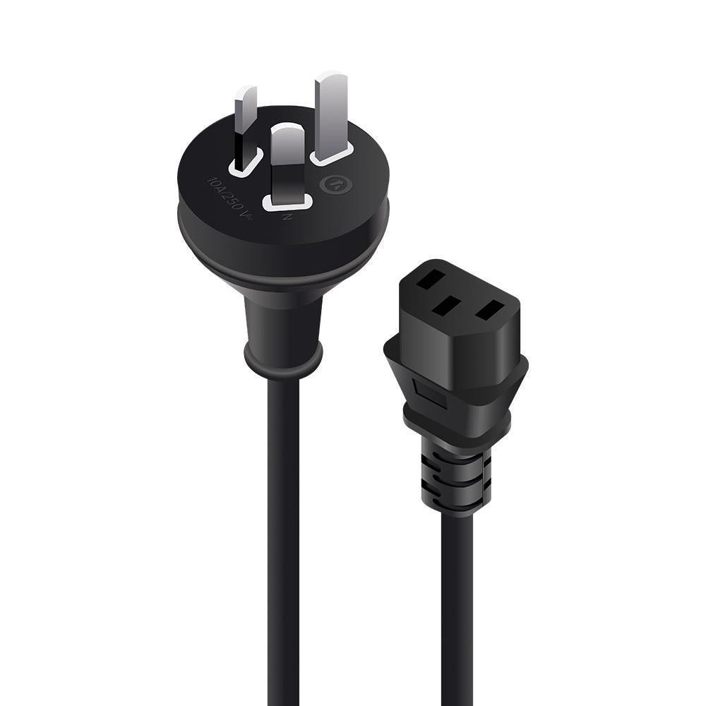 3-pin mains plug to IEC C13 power cable, black, 2 m