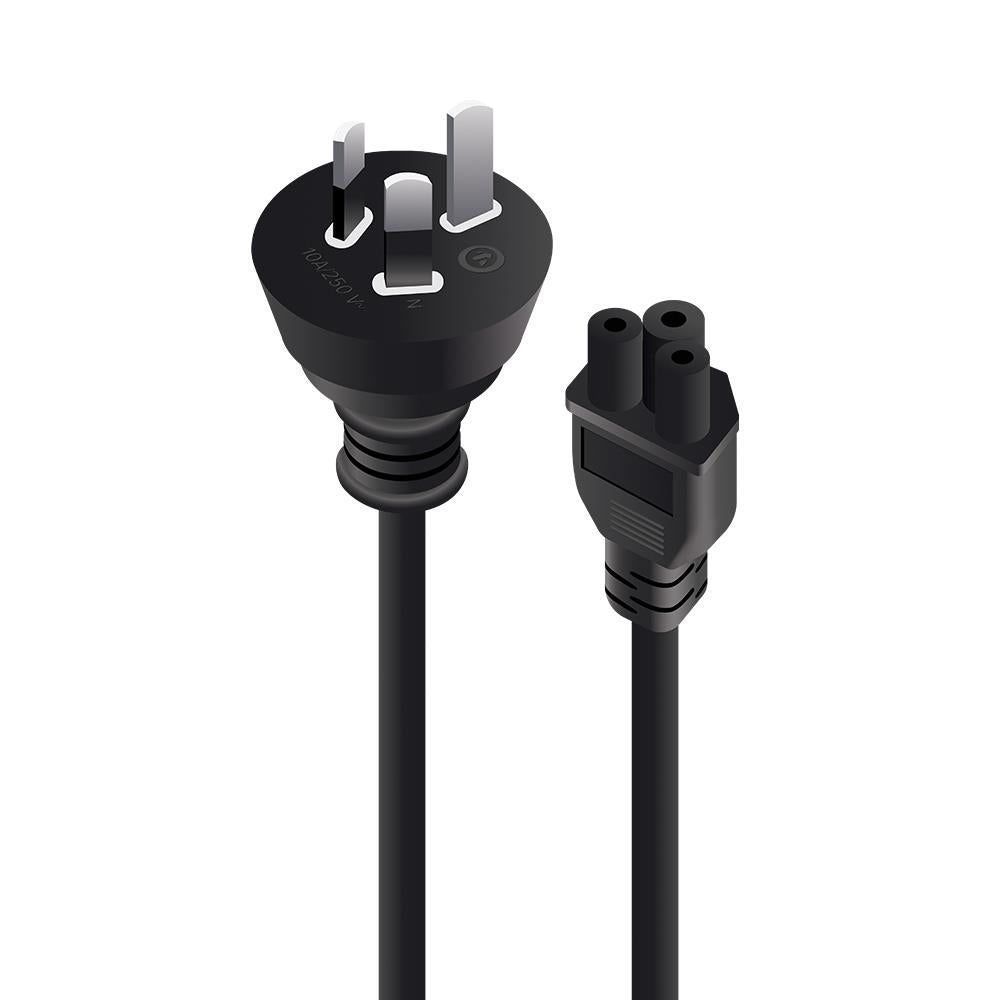 3-pin mains plug to IEC C5 M-F power cable with black cord