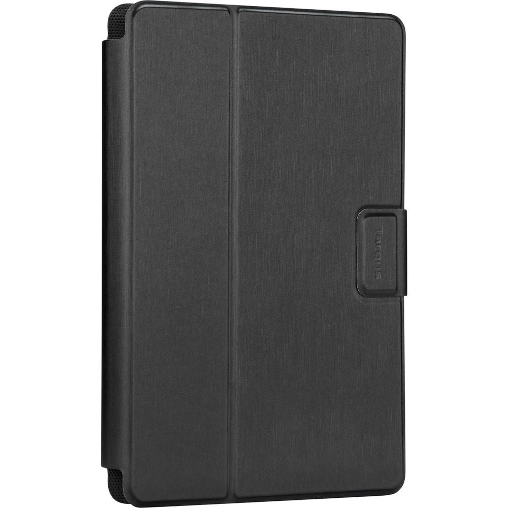 Black rotating universal tablet case with foldover cover and magnetic strap
