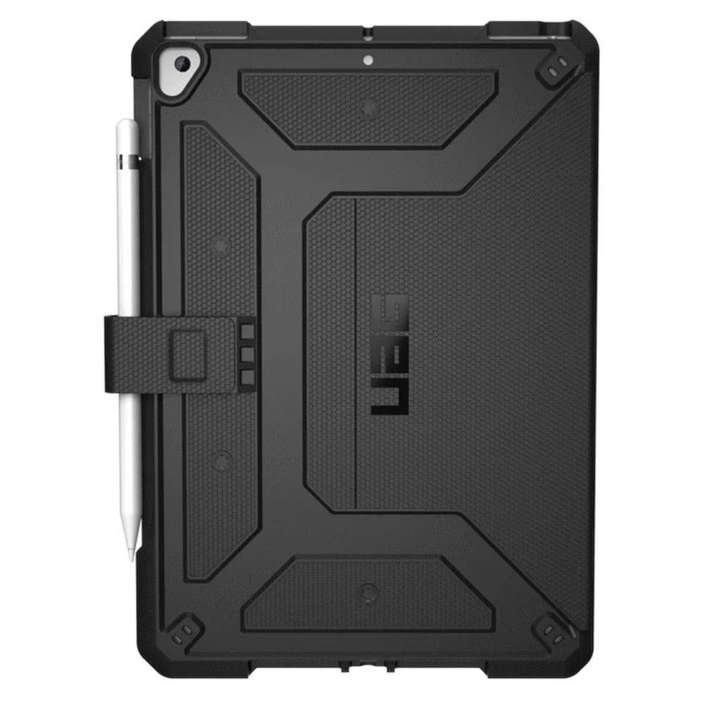 Black UAG Metropolis iPad case with textured armor back and camera cutout