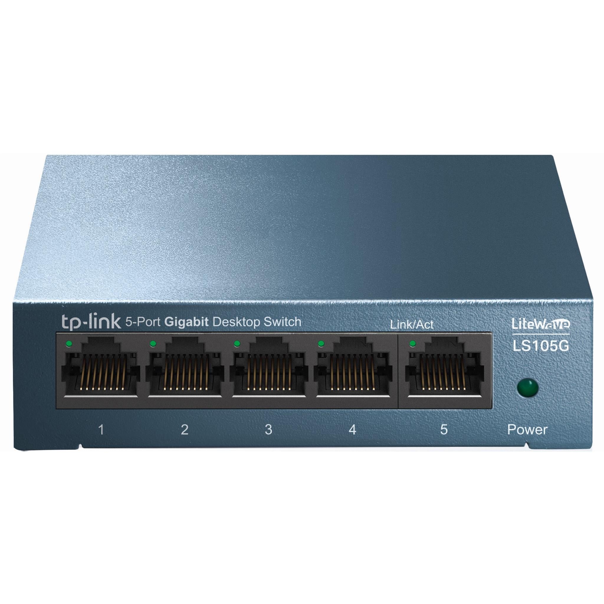 Metal 5-port gigabit desktop switch with five RJ45 ports and power LED