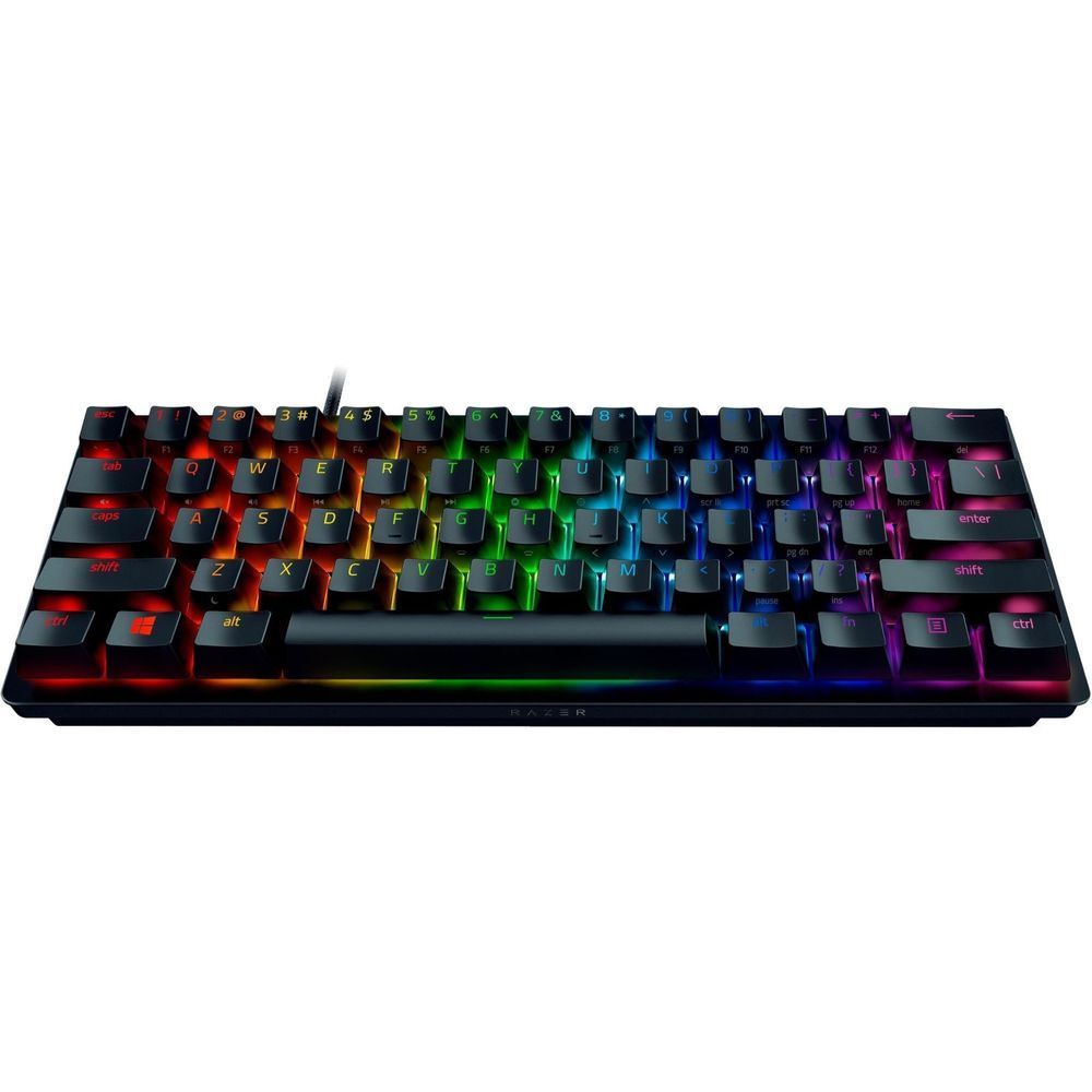 60% RGB backlit gaming keyboard with dark base and visible keys, side angle