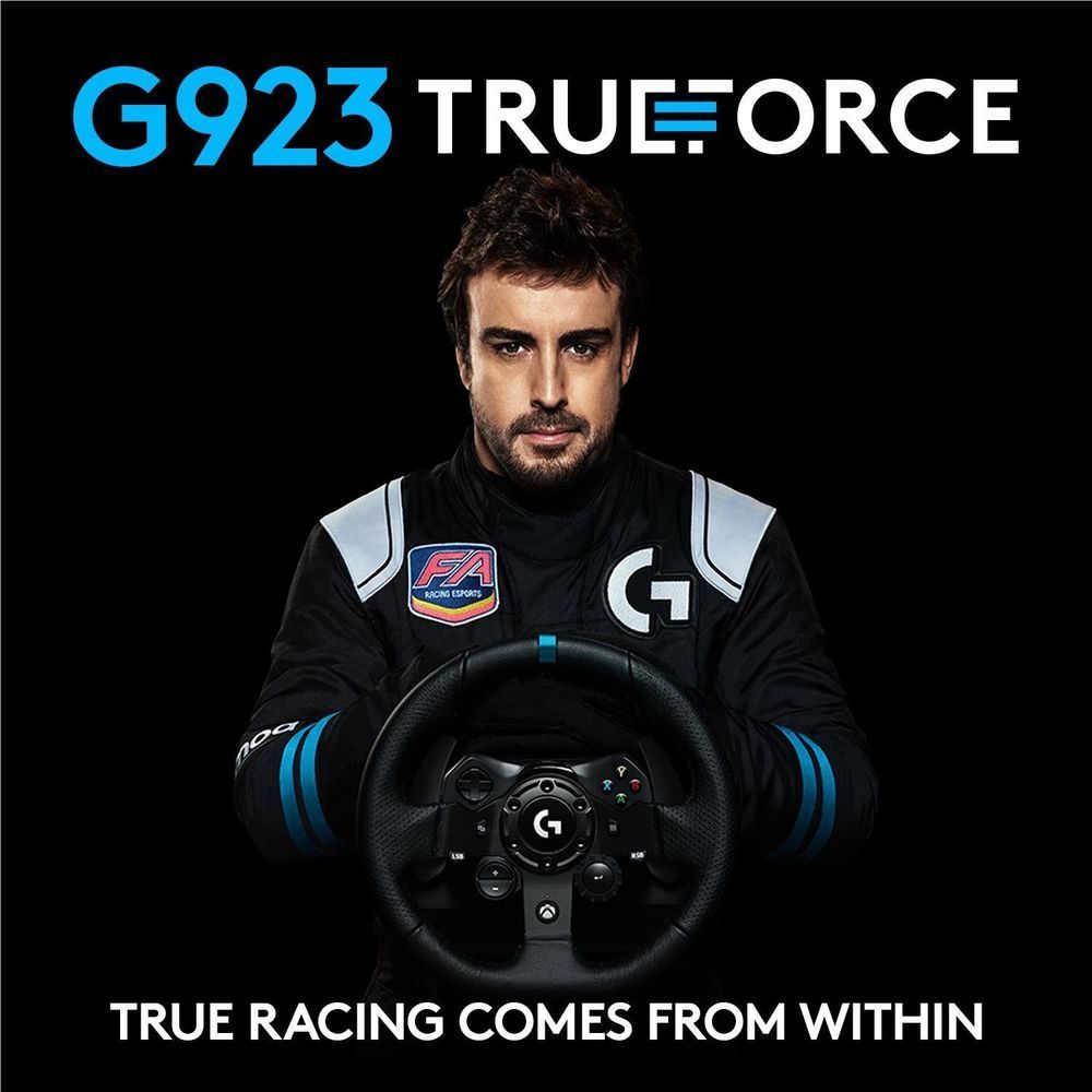 G923 TRUEFORCE racing wheel with black leather rim and multi-button control panel
