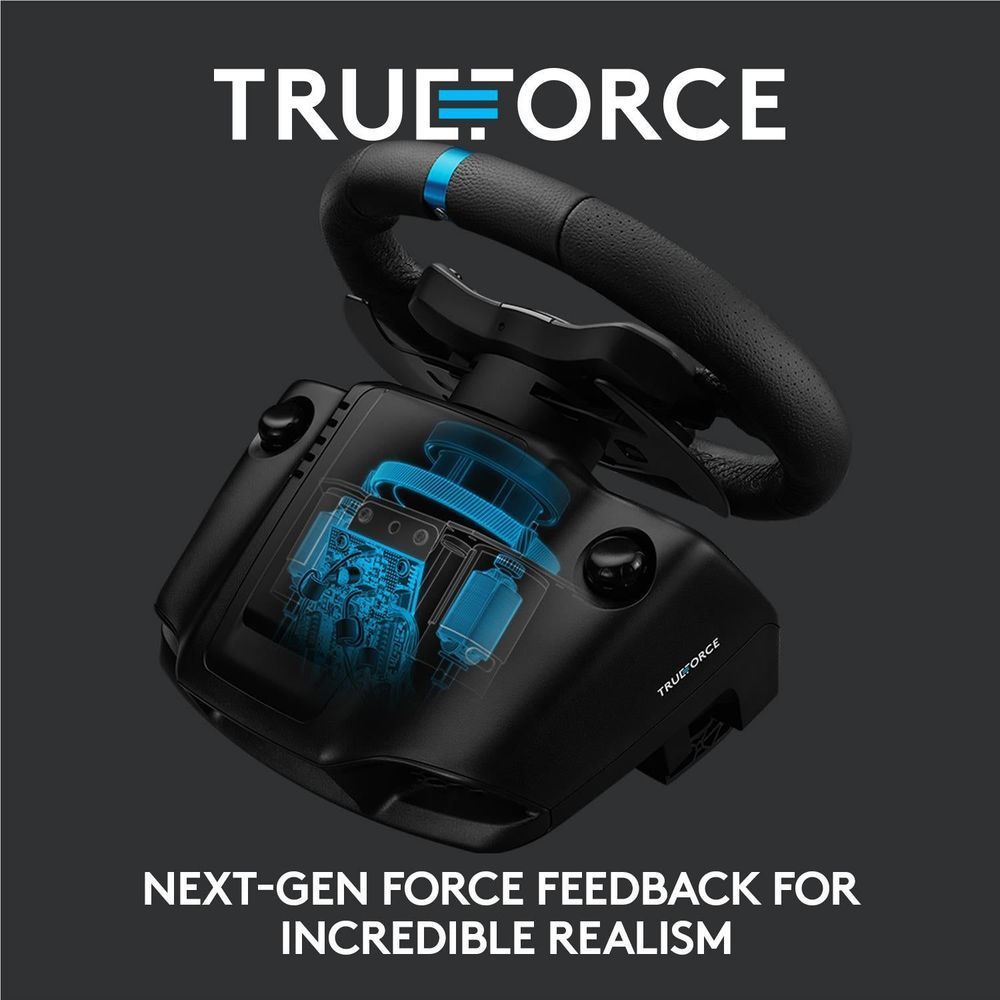 TRUEFORCE steering wheel with black leather rim and internal blue force display
