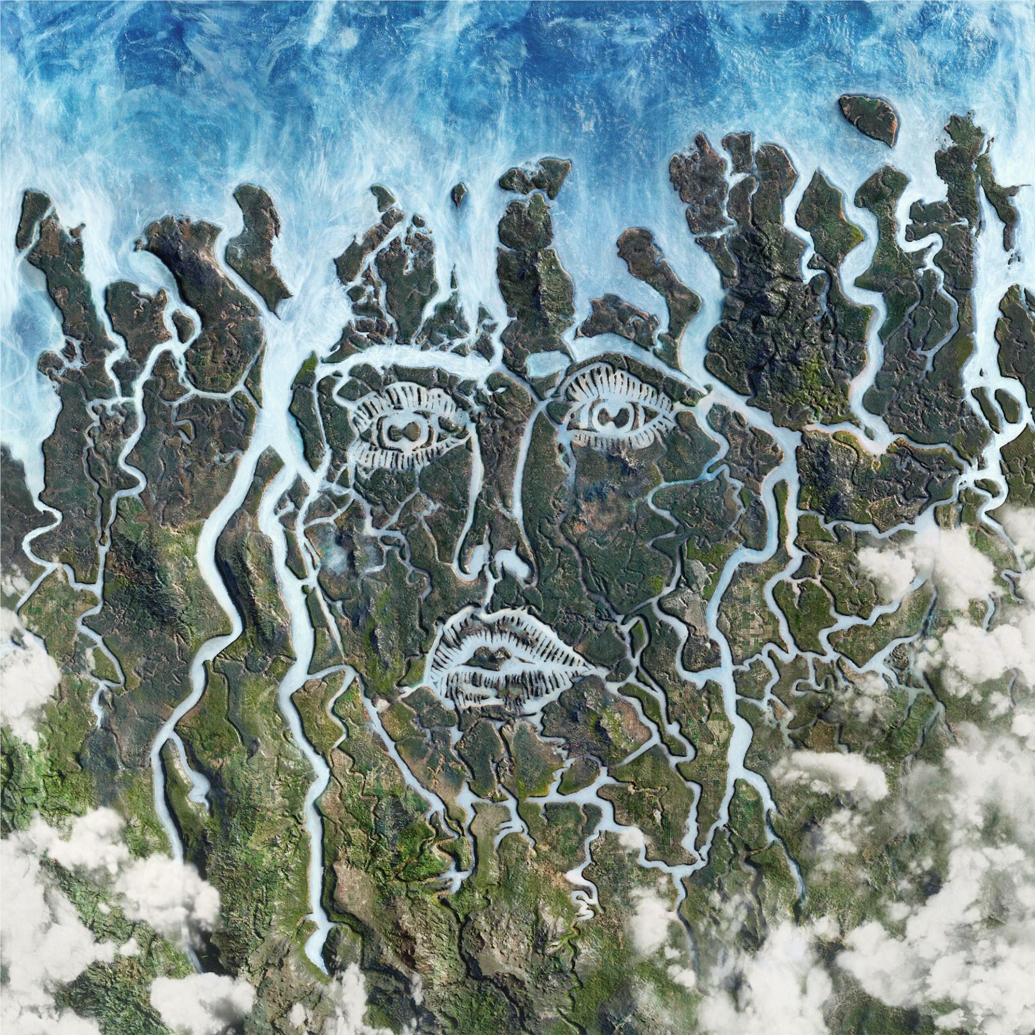 Energy album cover by Disclosure, abstract blue-green collage artwork