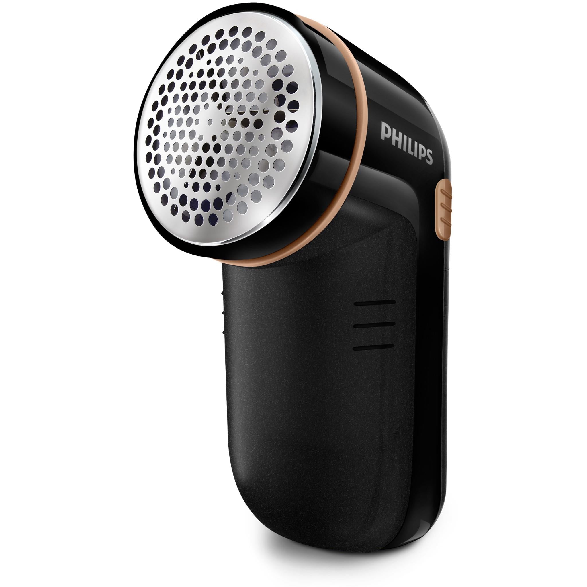 Black and gold fabric shaver with round metal mesh head
