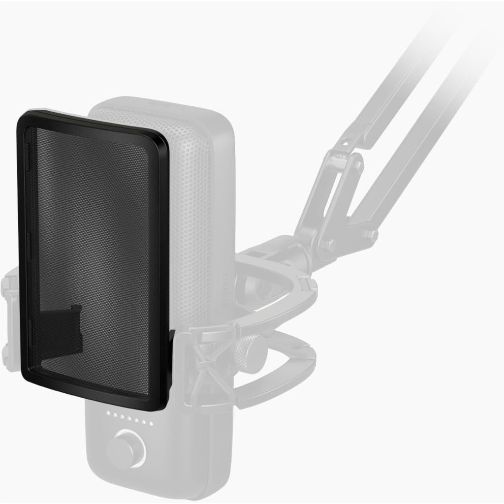 Dual-mesh pop filter with clip mount on microphone