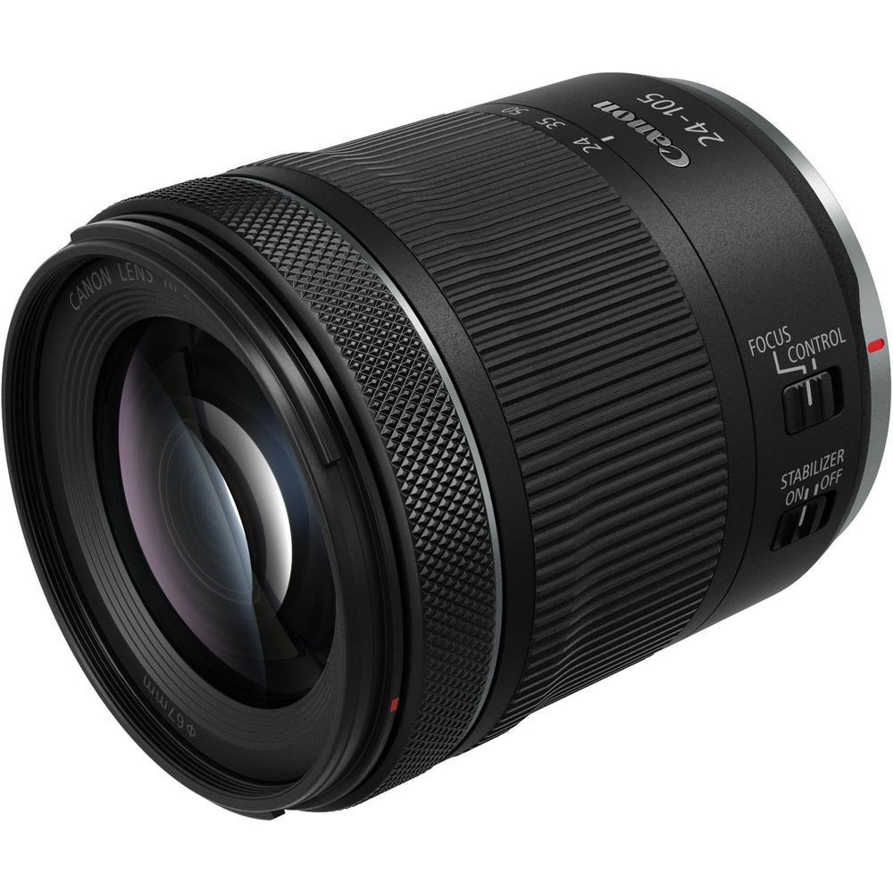 Canon RF standard zoom lens with textured grip and front glass element