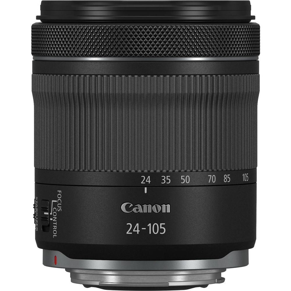 Canon 24-105mm zoom lens front view with focus ring and focal length markings