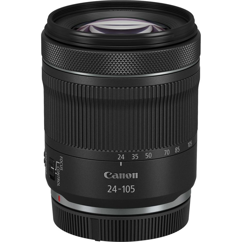 Canon 24-105mm zoom lens with textured barrel and front glass
