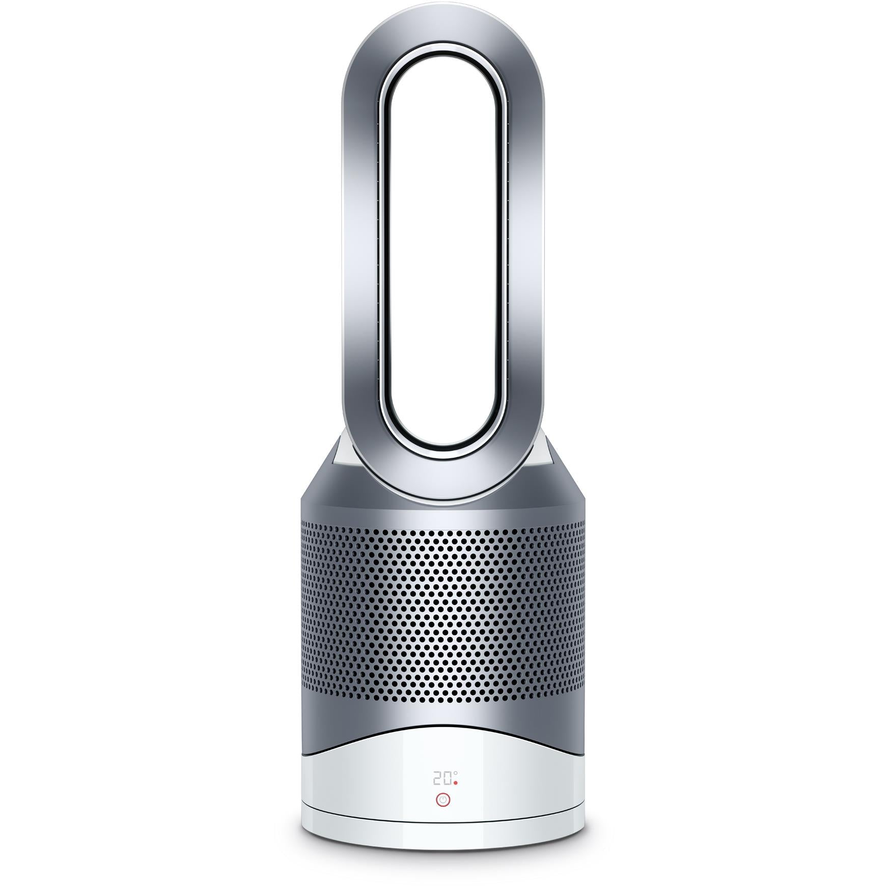 Dyson Pure Hot+Cool purifying fan heater, white and silver, front view