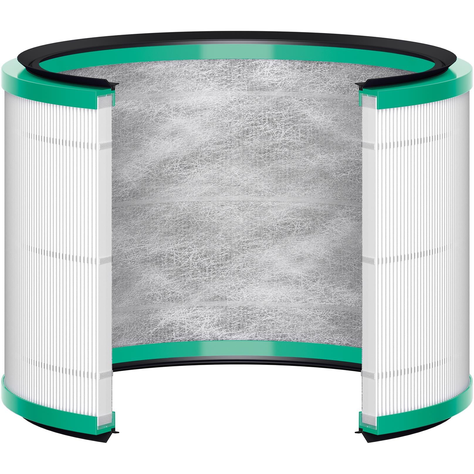 Purifier fan filter cartridge with gray mesh and green frame