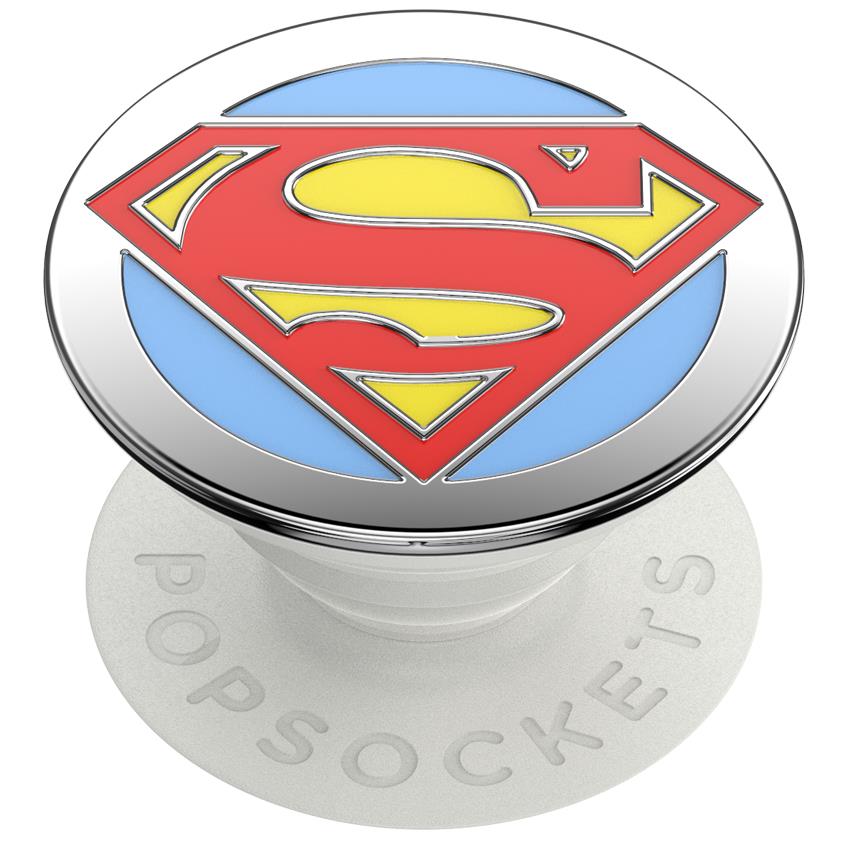 PopSockets PopGrip enamel Superman logo phone grip stand, blue and red shield design