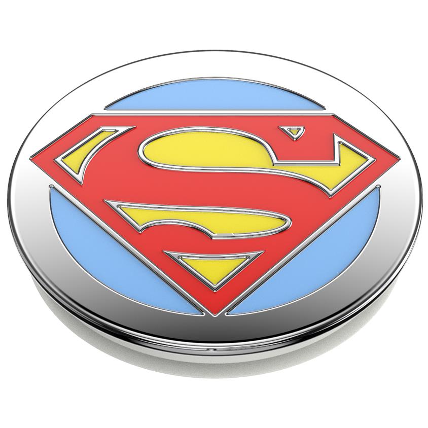 PopSockets PopGrip enamel Superman logo phone grip stand, close-up top view