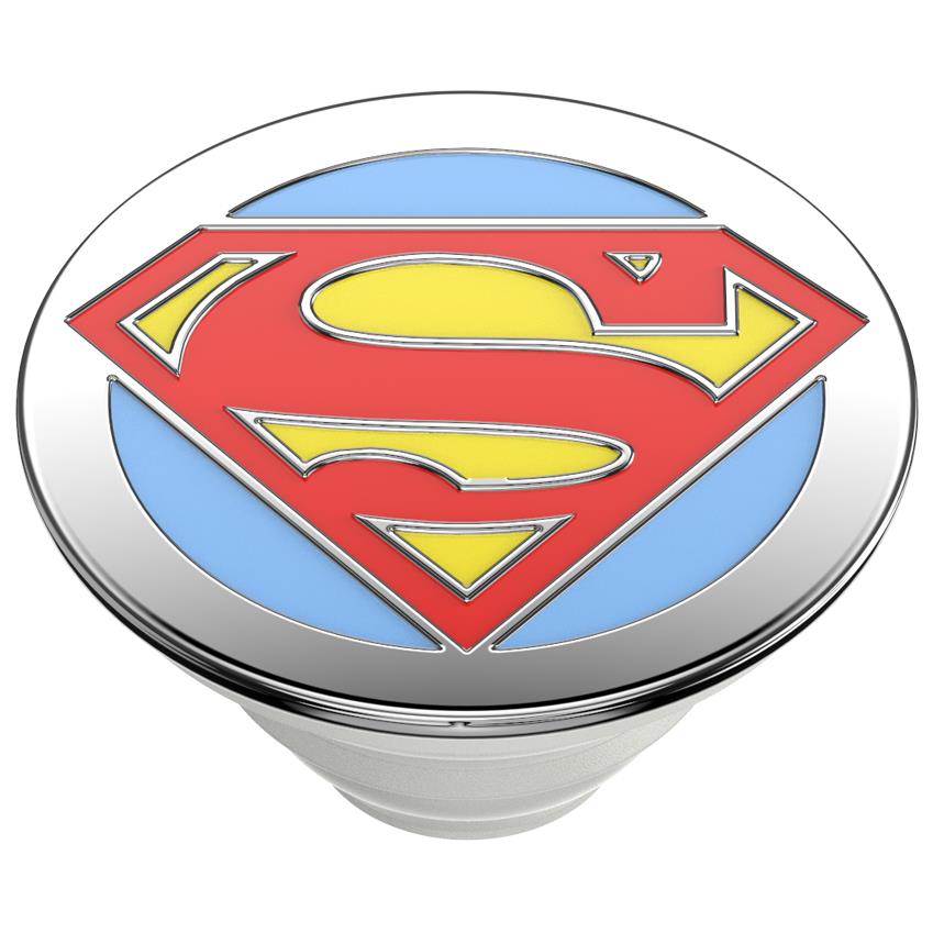 PopSockets PopGrip enamel Superman logo phone grip stand, angled close-up