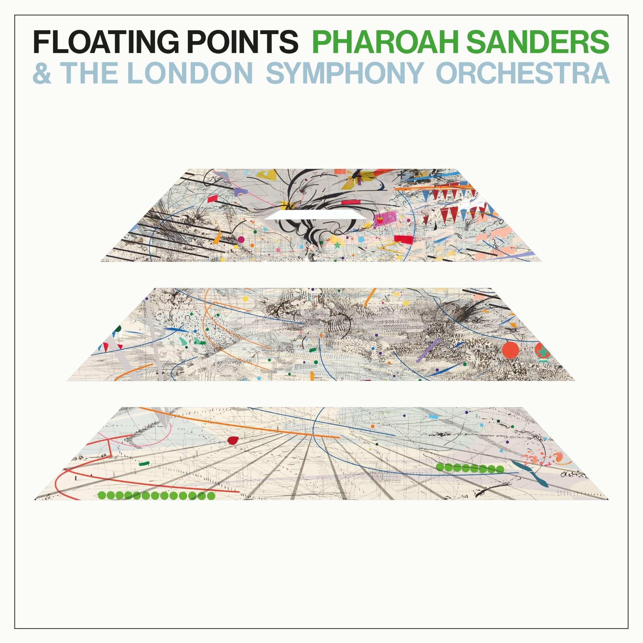 Colorful abstract map-style music album cover with layered geometric bands