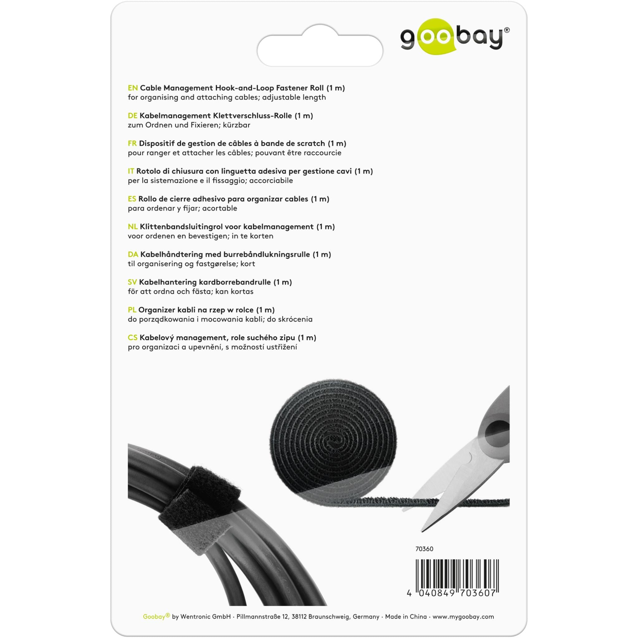 Goobay Cable Management Hook and Loop Strip (1m)