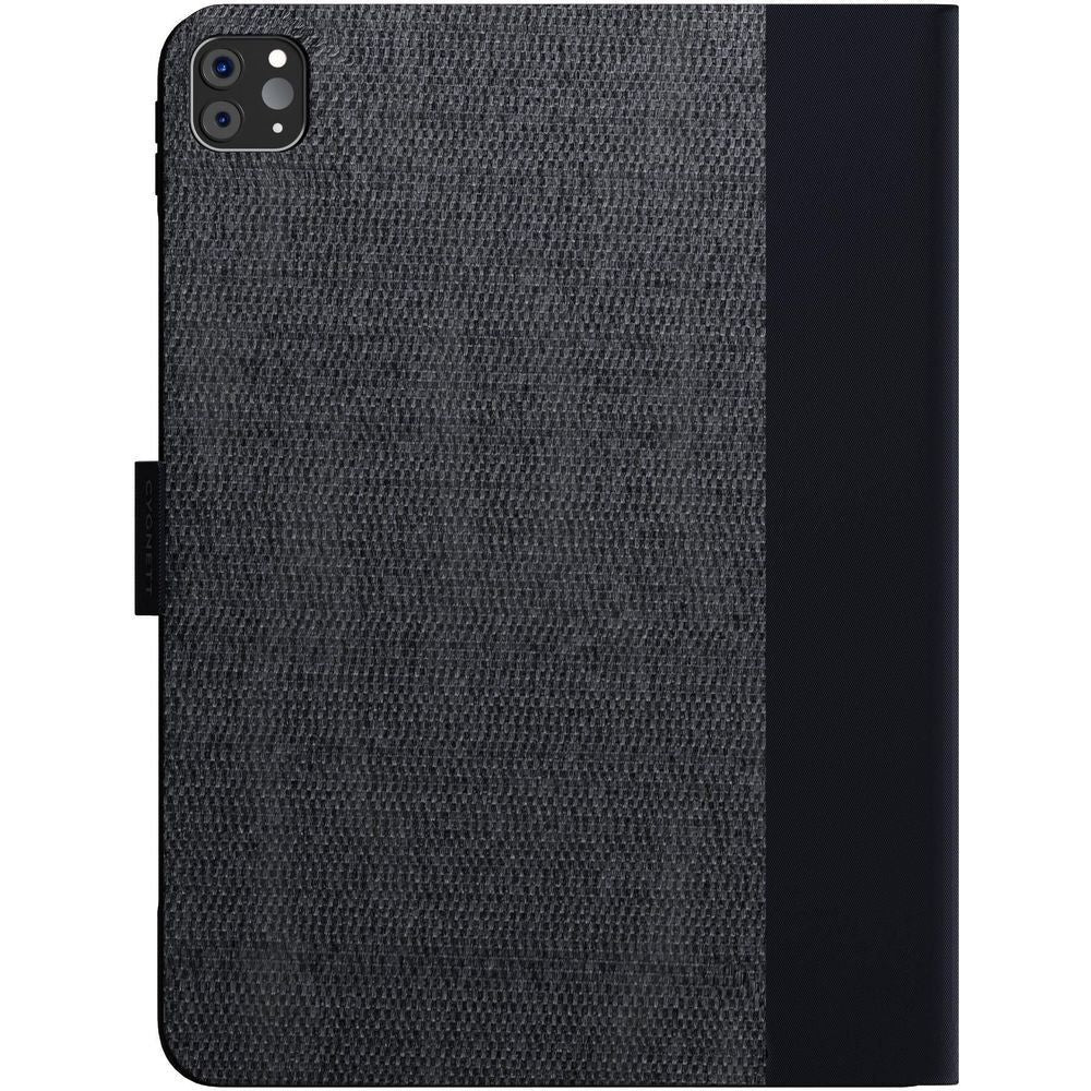 Black textured iPad case with camera cutout and smooth side panel