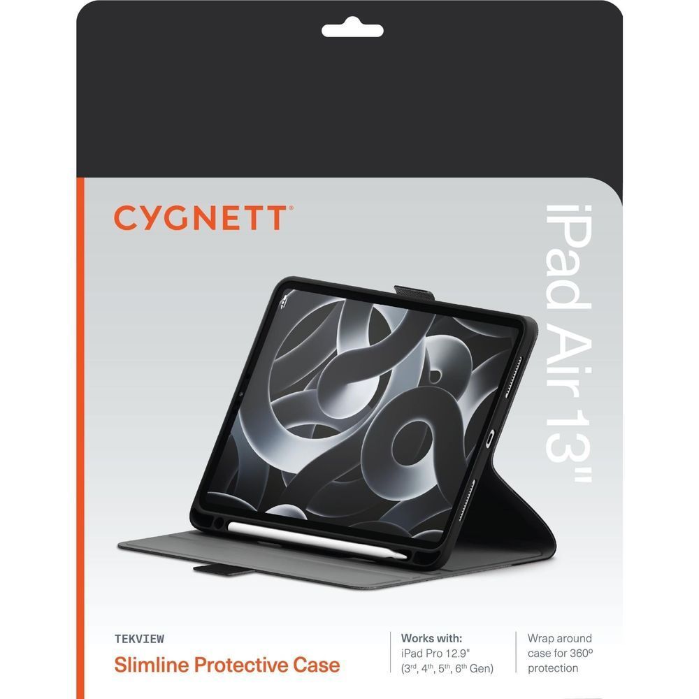 Black Cygnett Tekview protective iPad case with slim folio stand, retail packaging