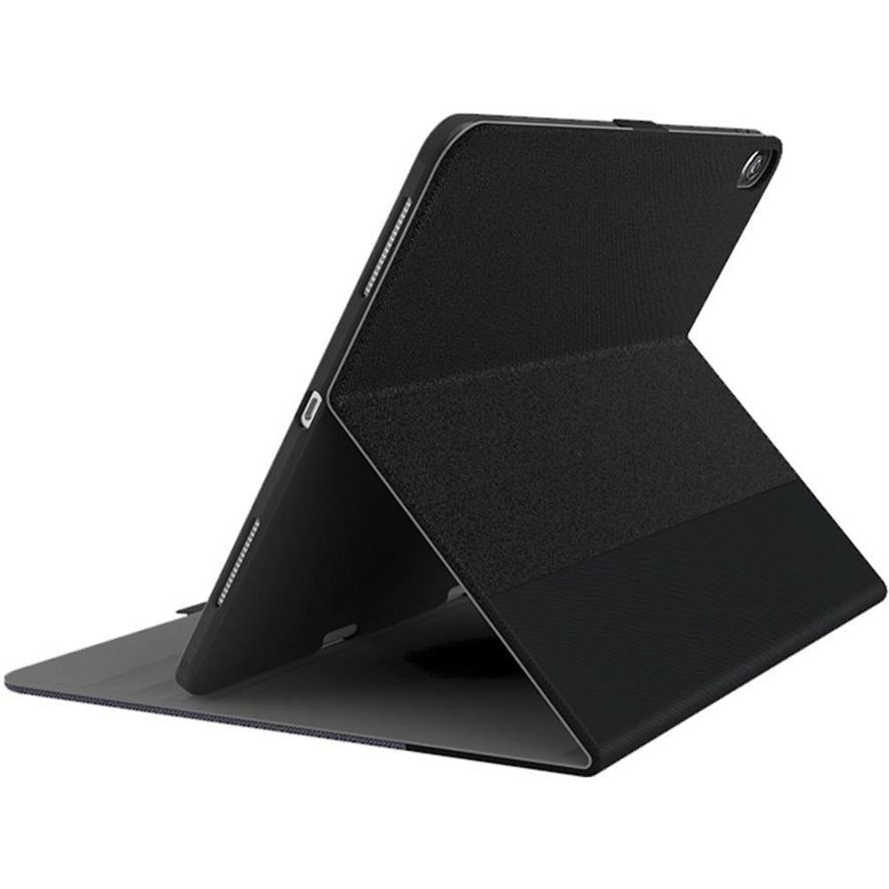 Grey/black iPad folio cover with textured stand for angled viewing