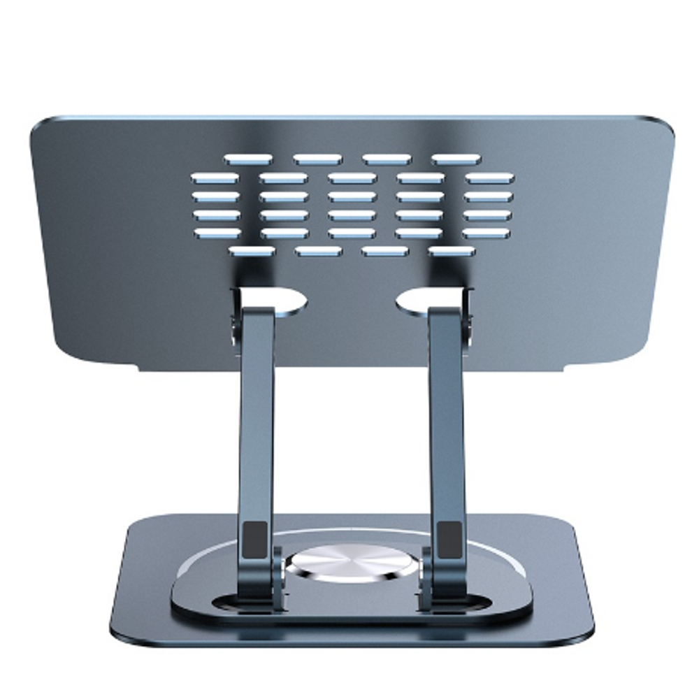 Space grey laptop stand with two adjustable legs and ventilated backing plate