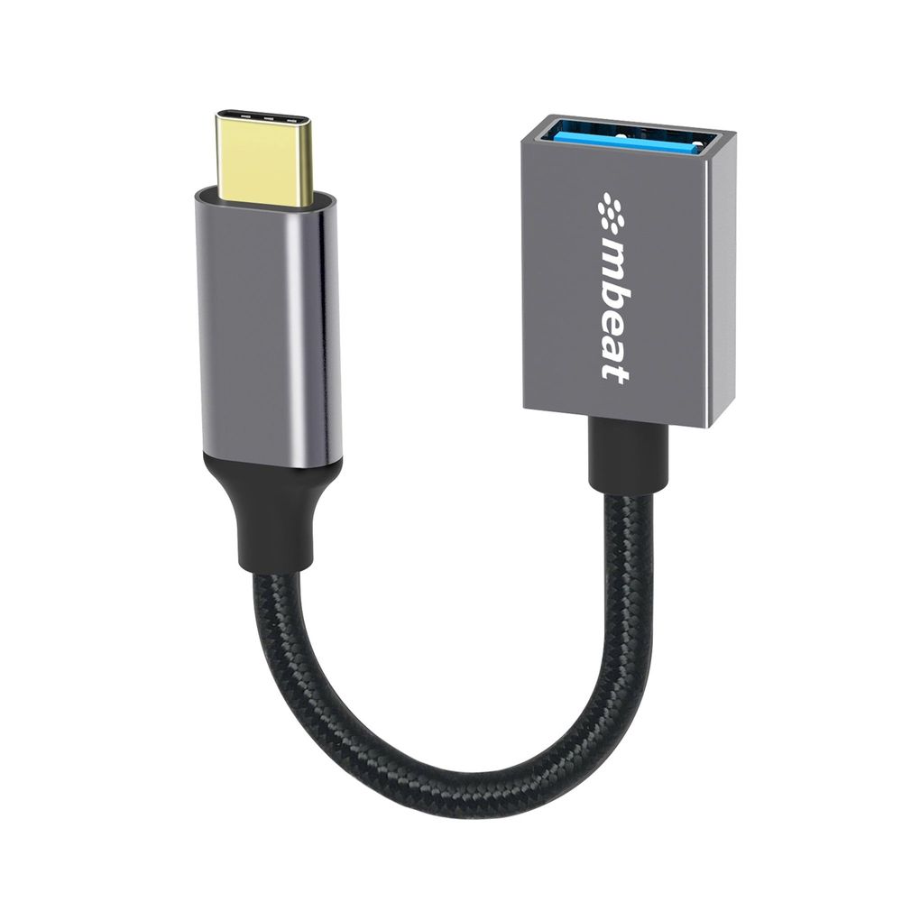 Space grey USB-C to USB 3.0 adapter with nylon braided cable and USB-A connector