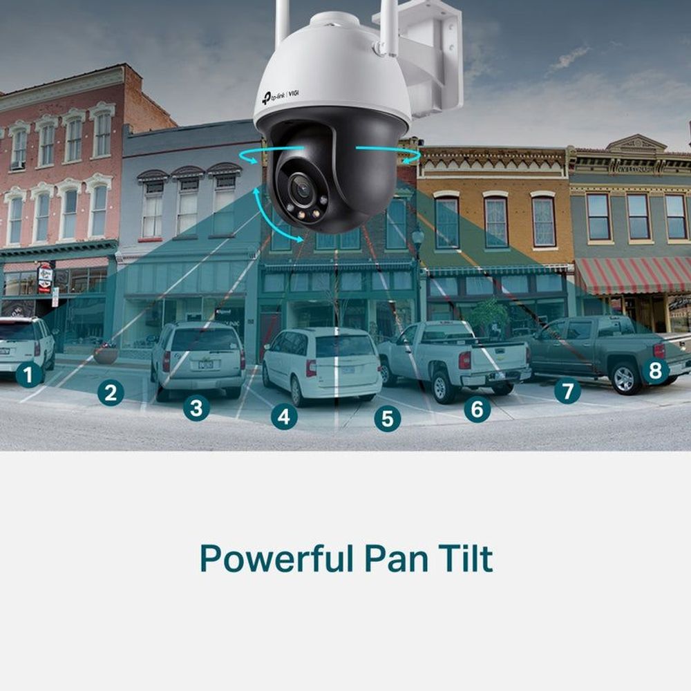 Outdoor pan-tilt Wi-Fi security camera with dual antennas and visible lens housing