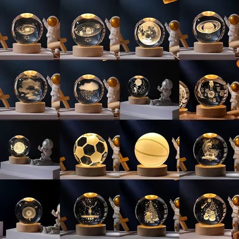 6/8Cm 3D Crystal Ball Planet Night Light