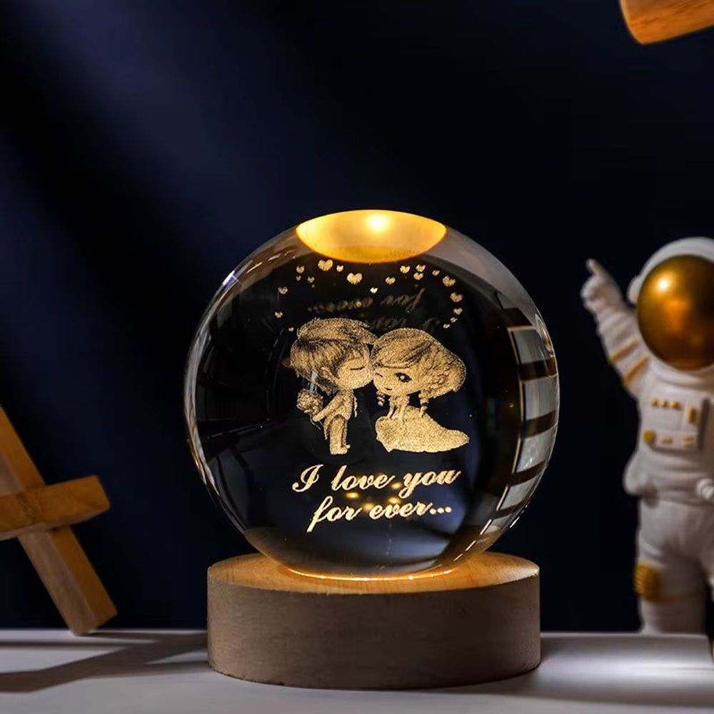 6/8Cm 3D Crystal Ball Planet Night Light Lover