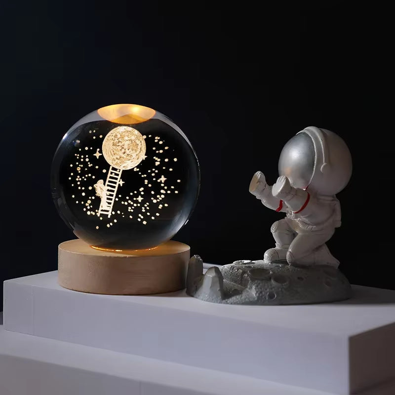 6/8Cm 3D Crystal Ball Planet Night Light Landing On The Moon