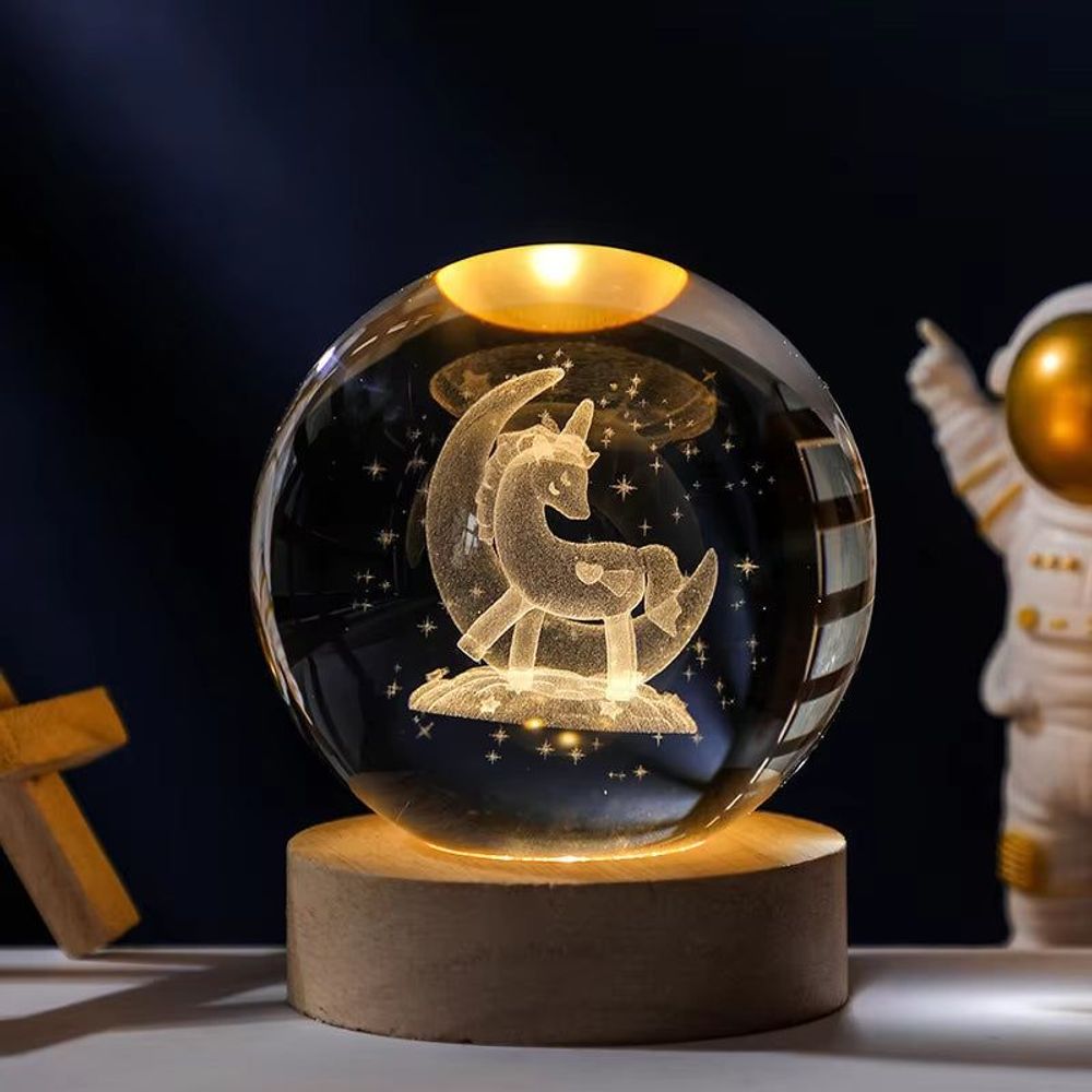 6/8Cm 3D Crystal Ball Planet Night Light Unicorn