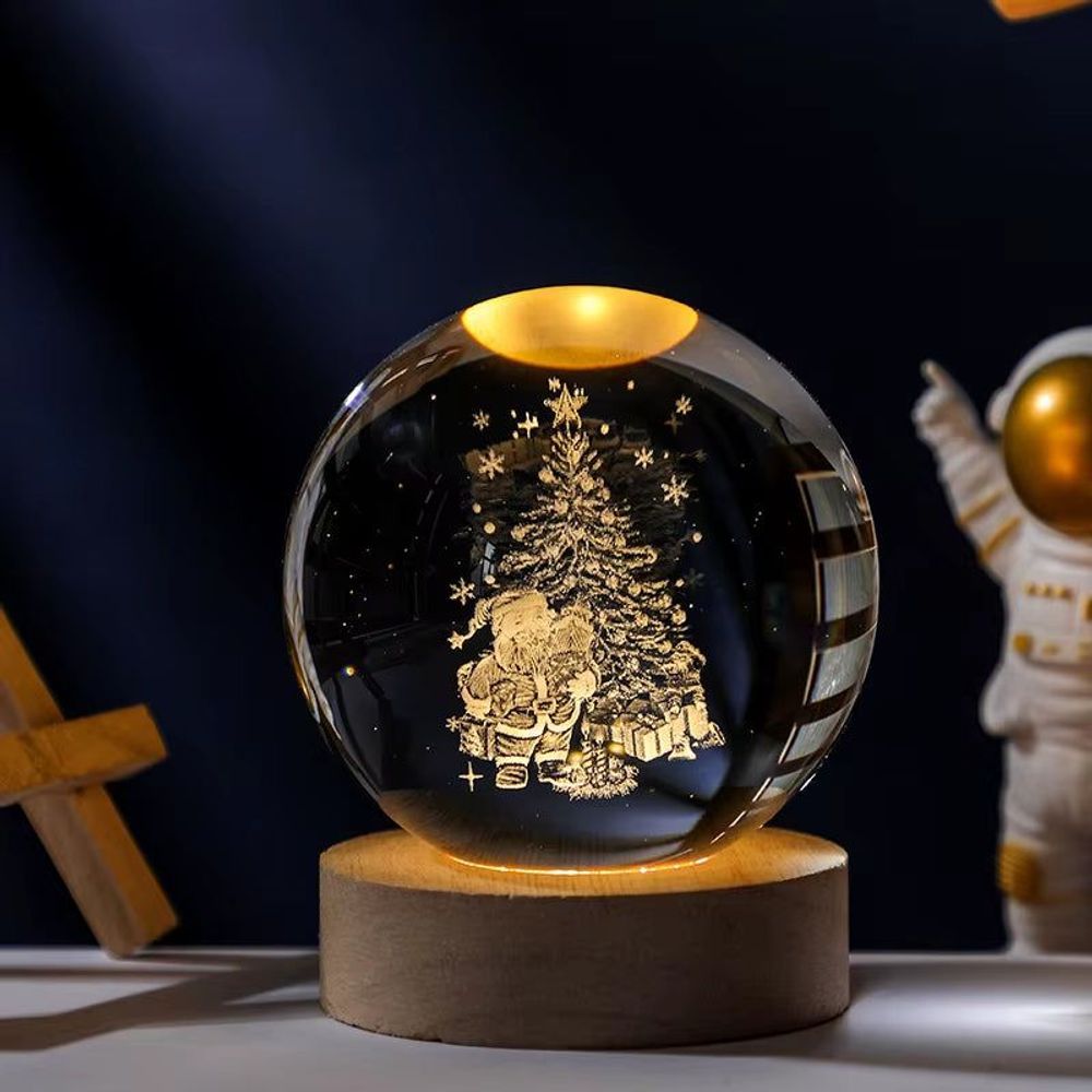 6/8Cm 3D Crystal Ball Planet Night Light Santa Claus
