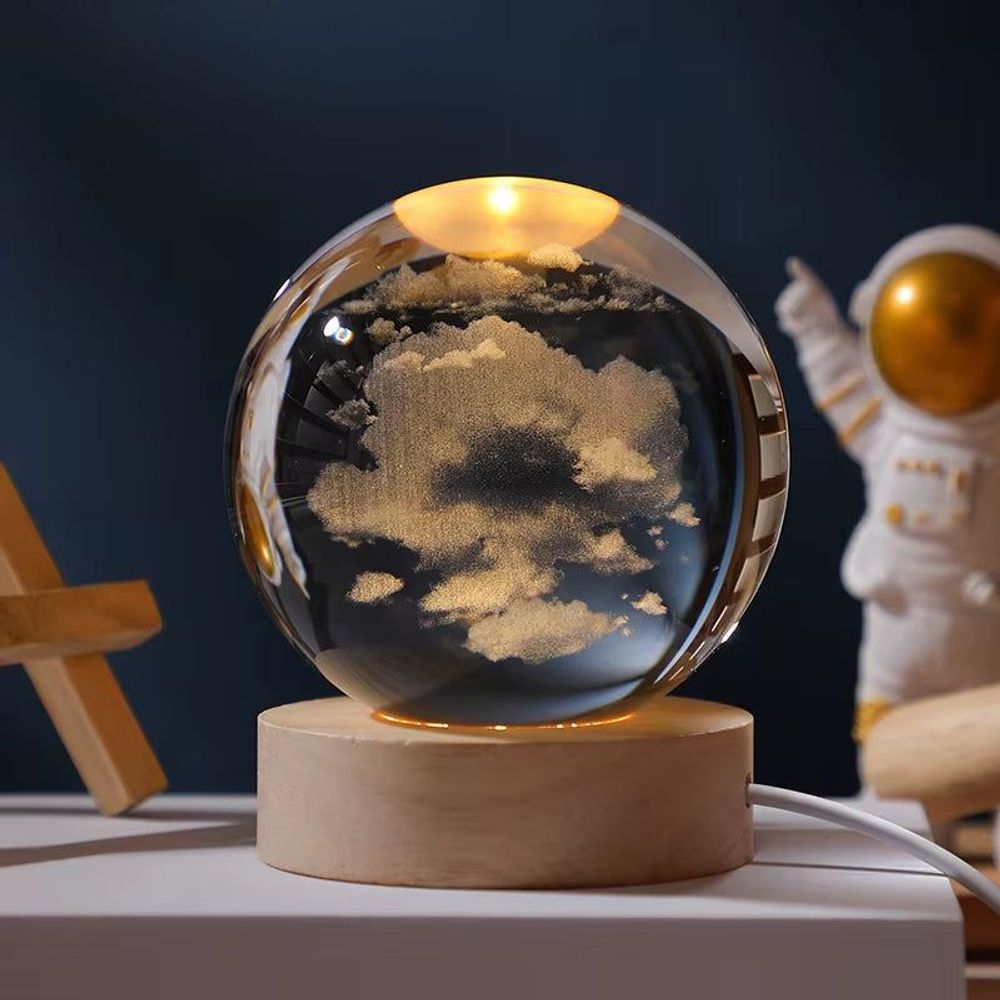 6/8Cm 3D Crystal Ball Planet Night Light Clouds