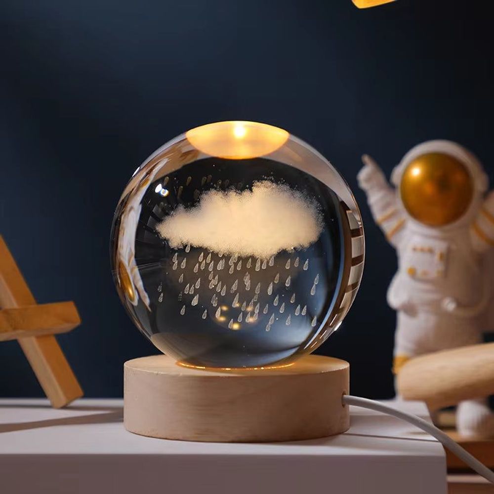 6/8Cm 3D Crystal Ball Planet Night Light Rain Cloud