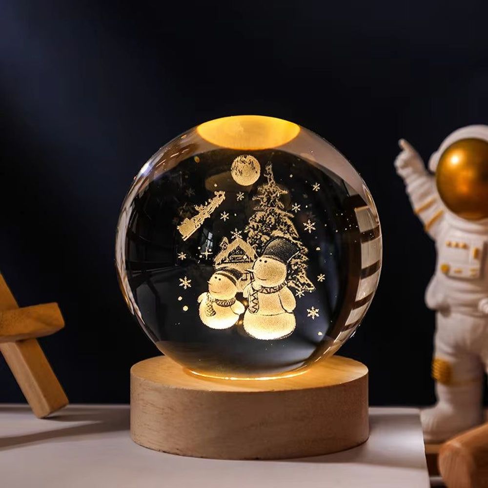 6/8Cm 3D Crystal Ball Planet Night Light Christmas Snowman
