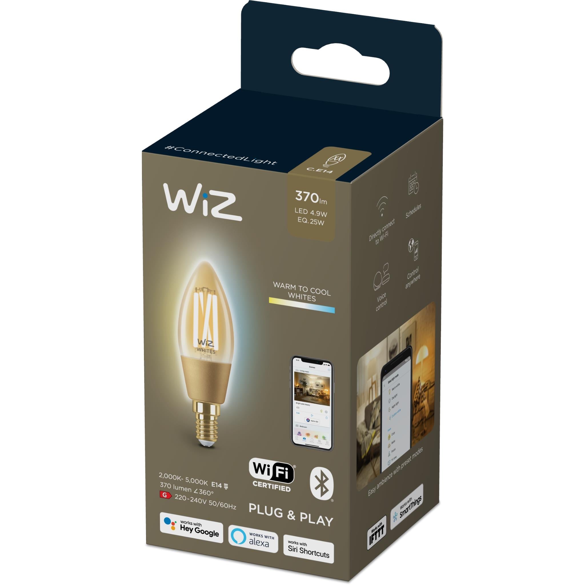 WiZ Amber Filament C35 E14 Smart Candle Bulb