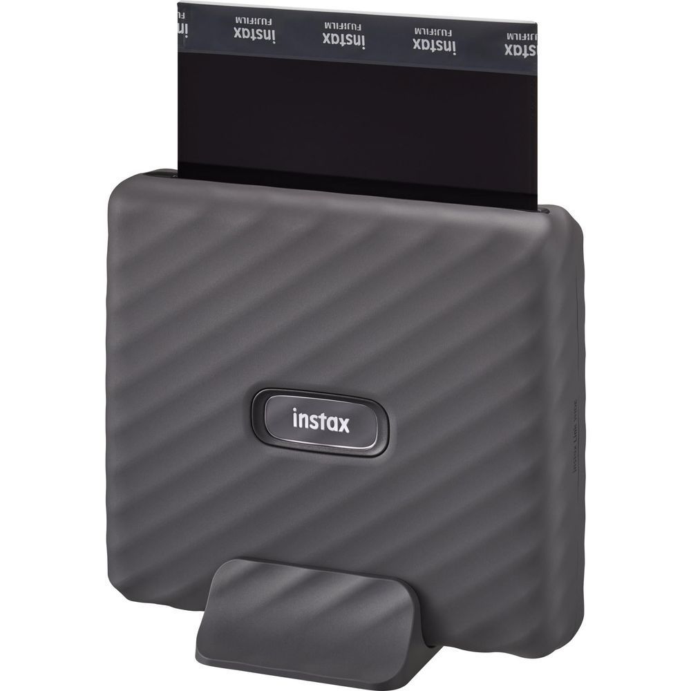 Fujifilm instax WIDE Link smartphone printer front with output stand, dark grey
