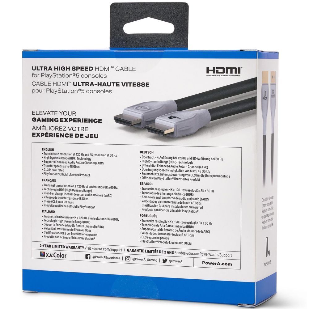 PowerA Ultra High Speed HDMI cable retail box with illustrated cable and HDMI branding