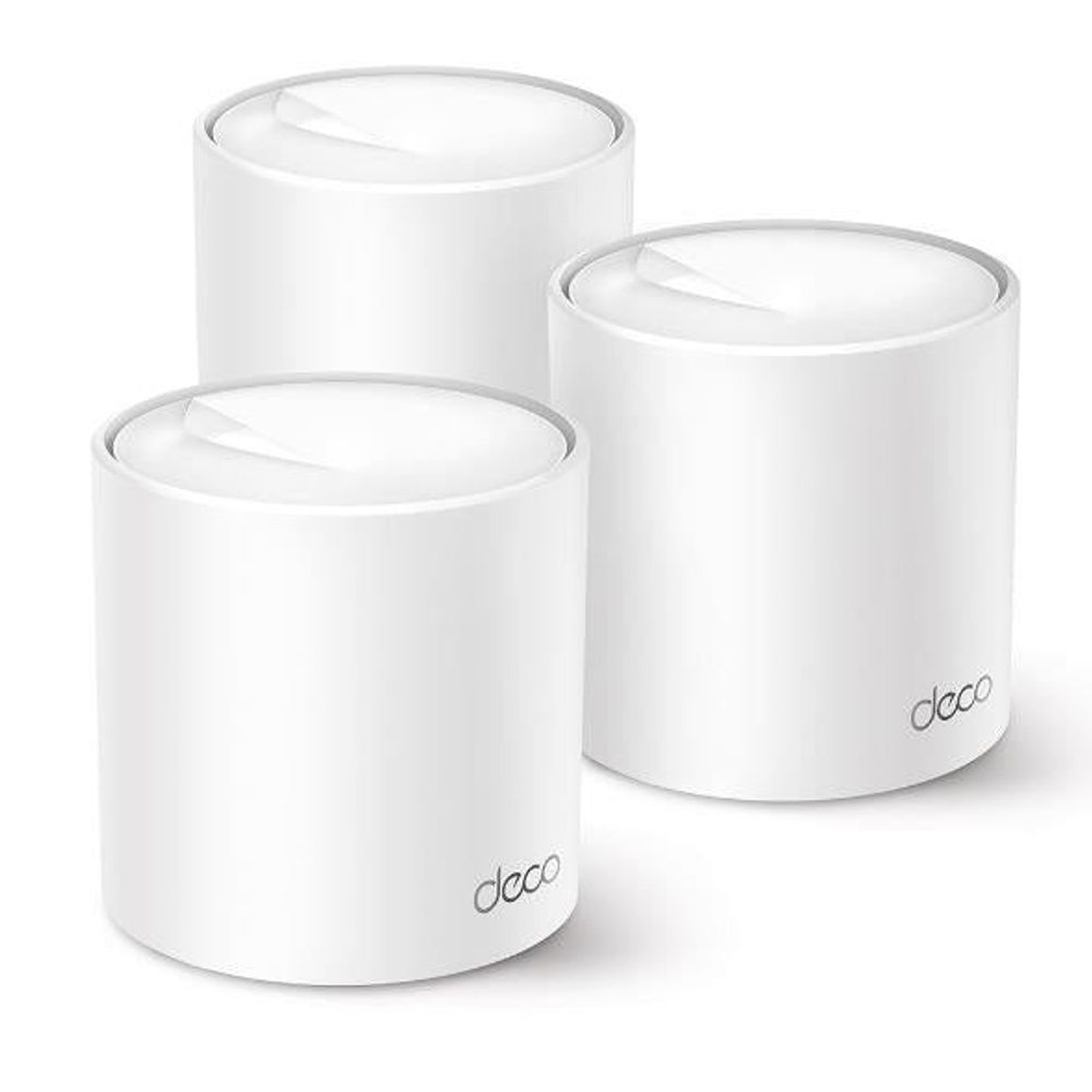 TP-Link Deco X50 mesh Wi‑Fi system: three white cylindrical nodes