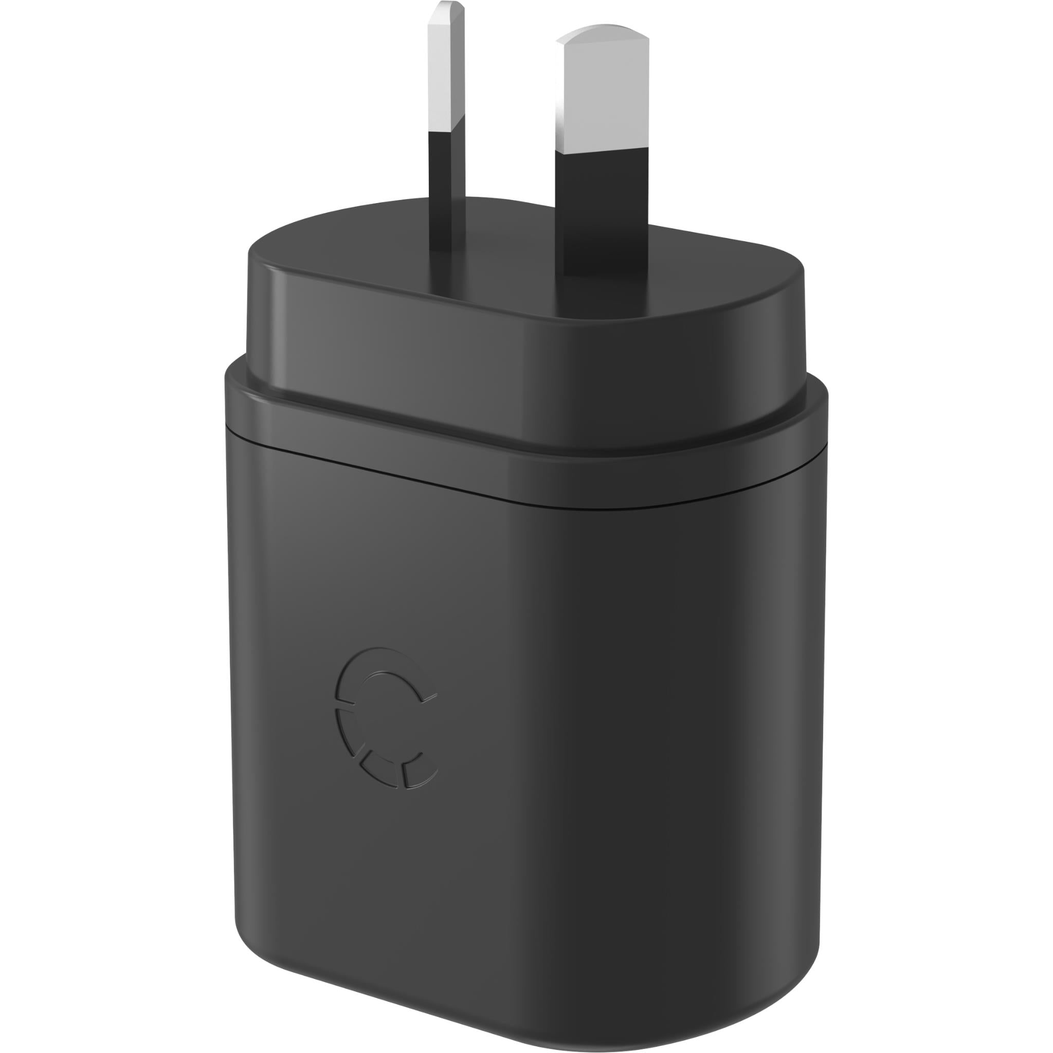 Black USB-C PD wall charger with two-pin plug head