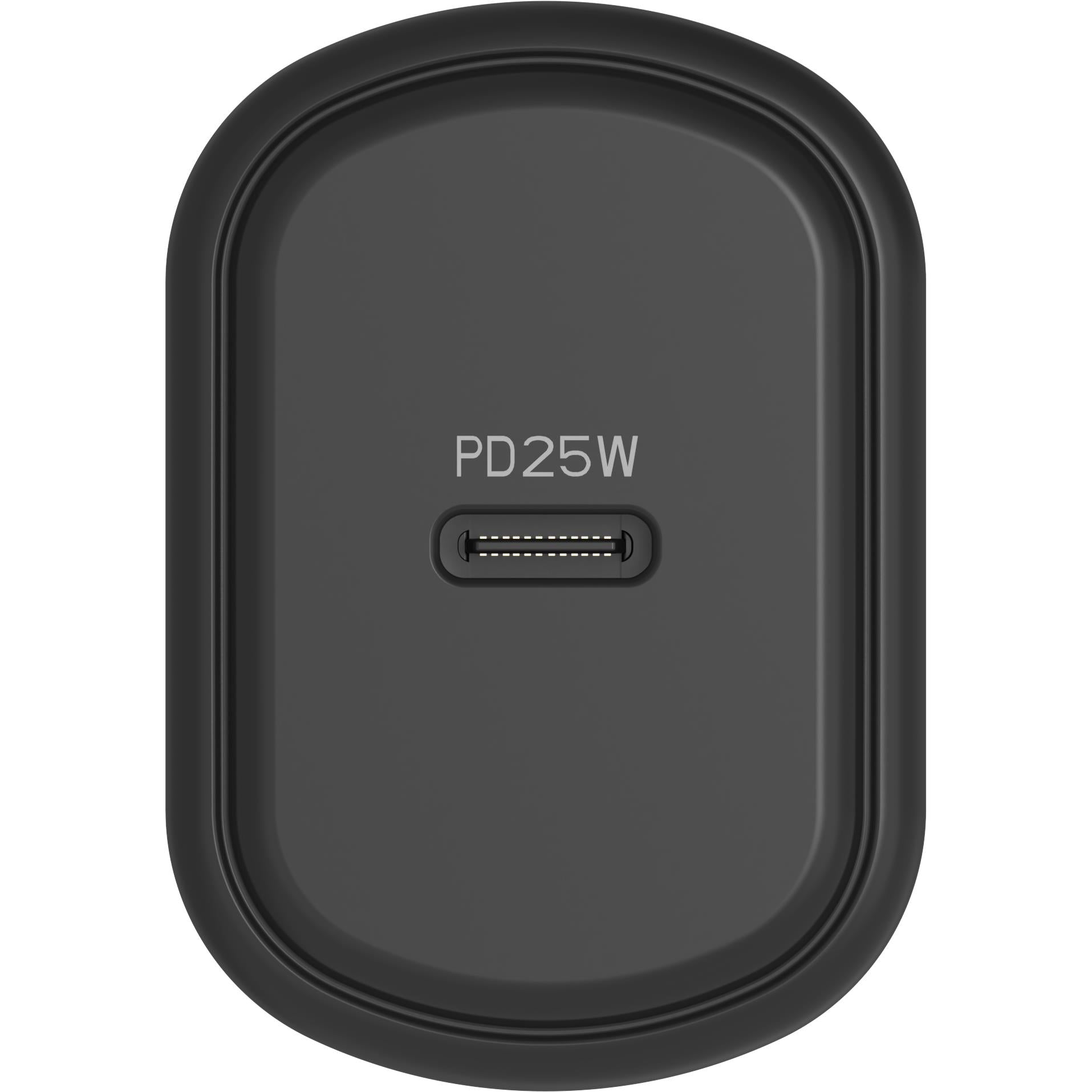 Black USB-C PD 25W charger with USB-C port opening and PD25W marking
