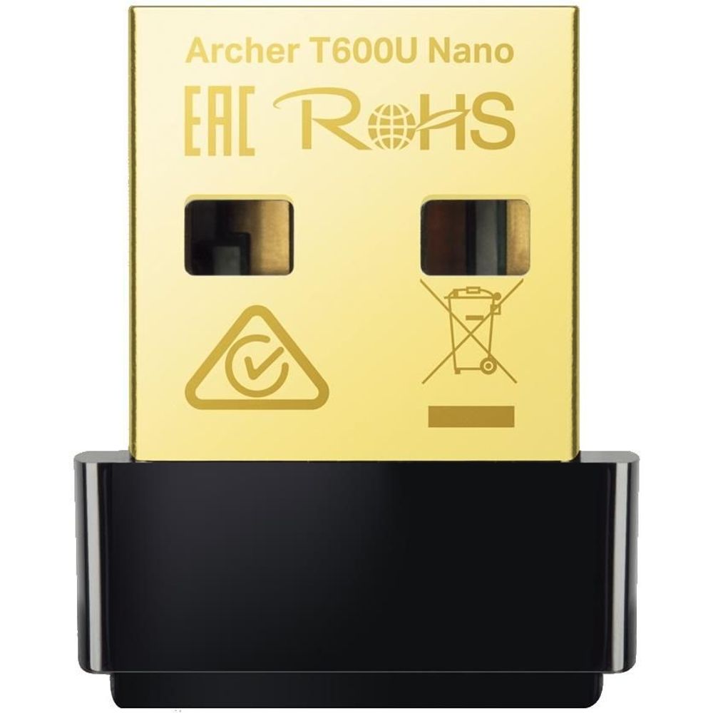 Nano AC600 dual-band Wi‑Fi USB adapter in black, shown in retail packaging