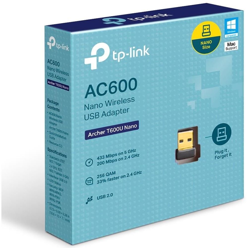 AC600 Nano dual-band Wi‑Fi USB adapter retail box with Archer T600U Nano label