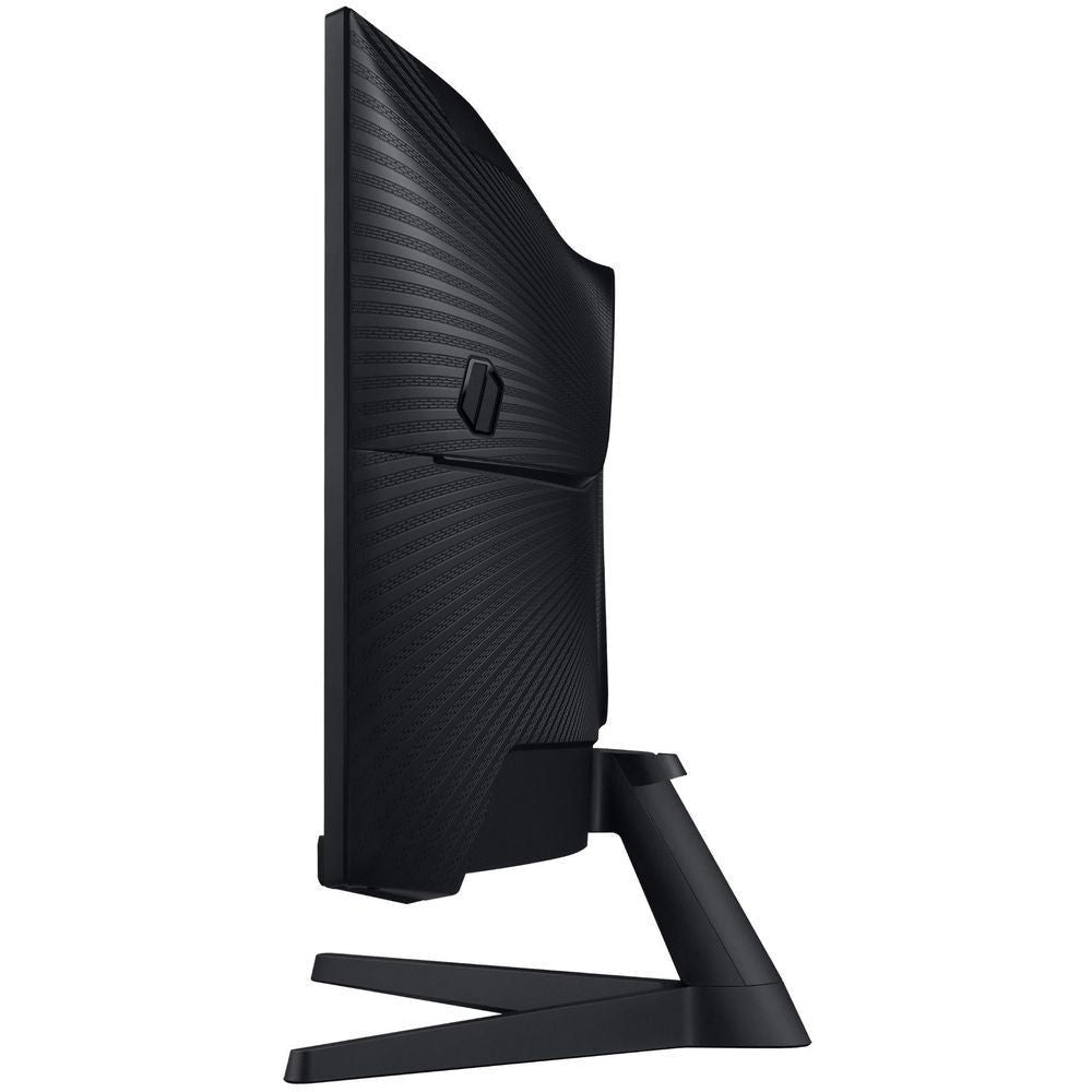 Curved gaming monitor side profile in black with textured back and stand