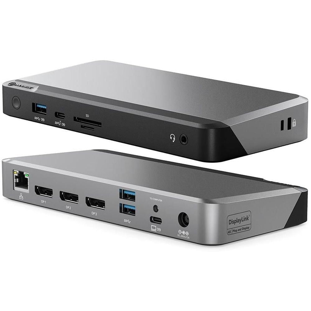ALOGIC universal triple 4K docking station, dark gray with front and rear ports
